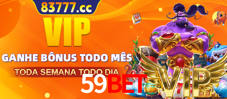Banner promocional do 59BET oferecendo 100% de recompensas adicionais contínuas para quem fizer o login diário (Daily sign-in), com um mascote de coelho.