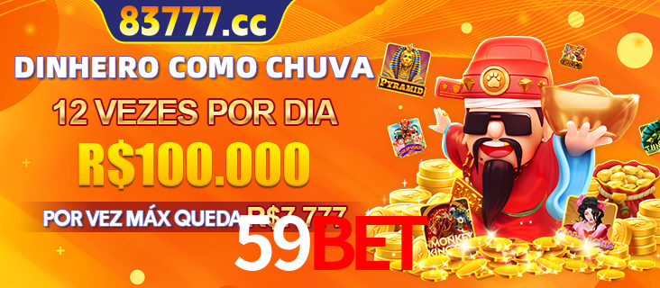 Banner do programa de recompensas Recomende para amigos do 59BET, detalhando os bônus por convidar amigos, com prêmios que chegam a R$288.888.