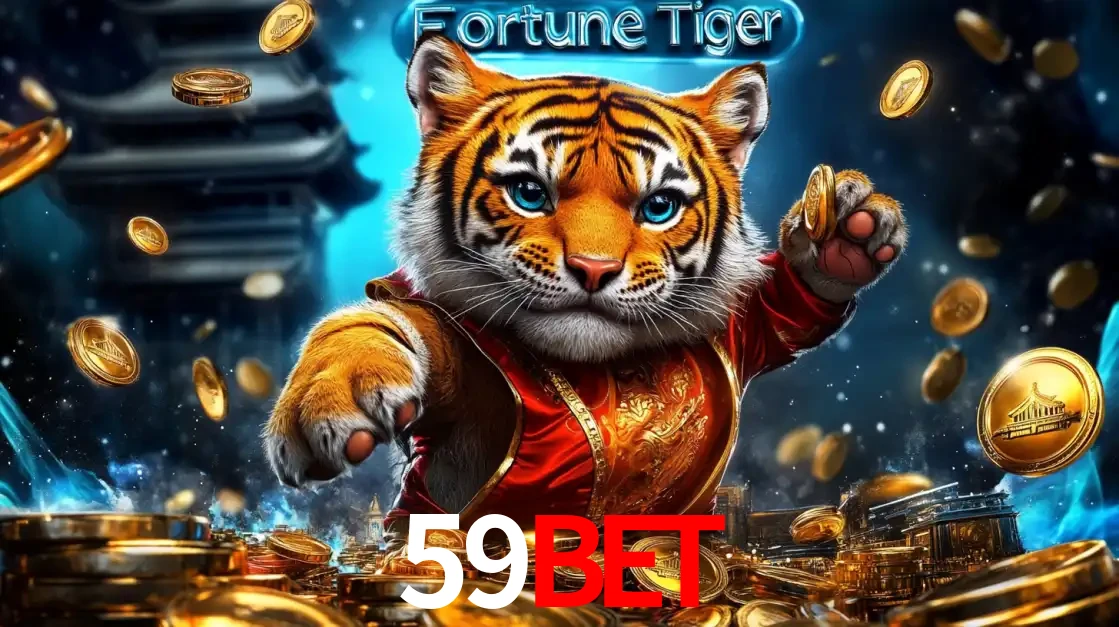 Imagem promocional do jogo de slot Fortune Tiger, com um tigre majestoso em traje tradicional cercado por uma fortuna em moedas de ouro, disponível agora no cassino 59BET.